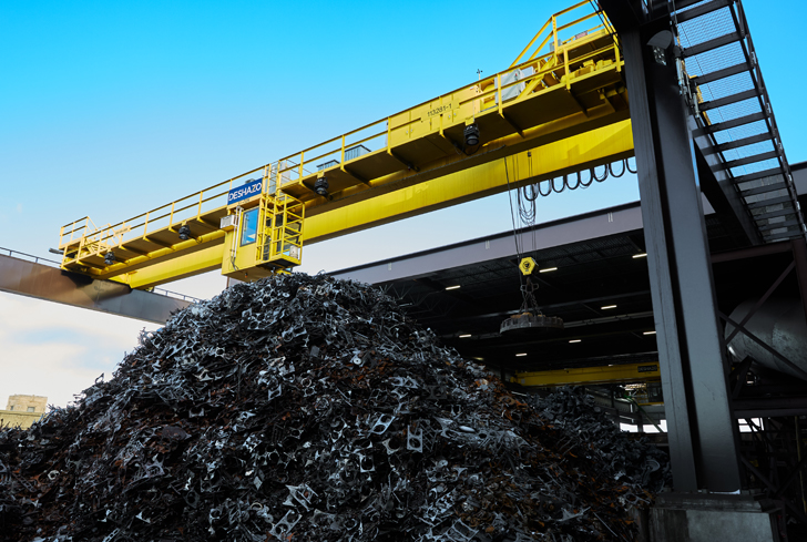 Overhead view of covered Scrap yard and material segregation outside of the cast iron foundry