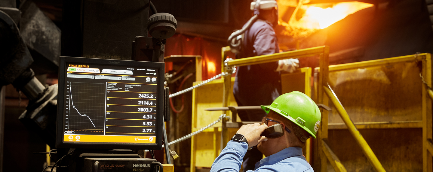 Foundry operator conducting an iron quality check in the Melt Department. 